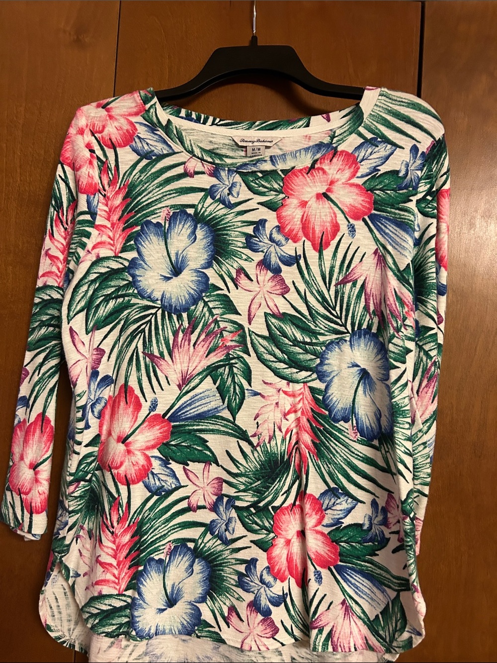 Tommy Bahama Ashby Tropical Floral 3/4 Sleeve Scoop Top - Pink, Blue, Green